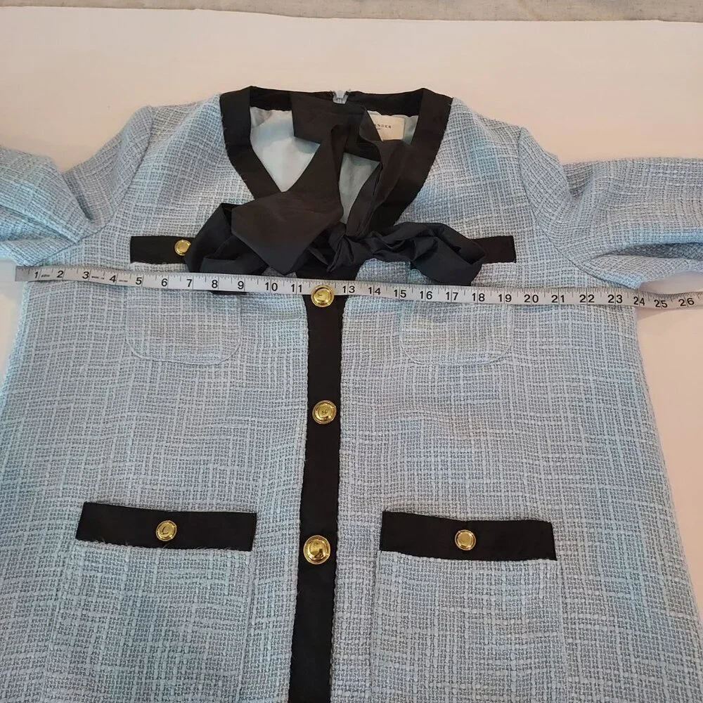 Pomander Place Light Blue Coco Tweed Bow Dress Size XL NWOT